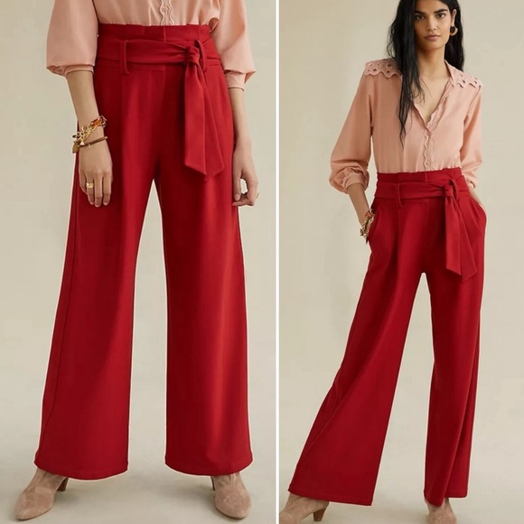 Anthropologie Pants - {Anthropologie} NWOT Cranberry Red Wide Leg Pants